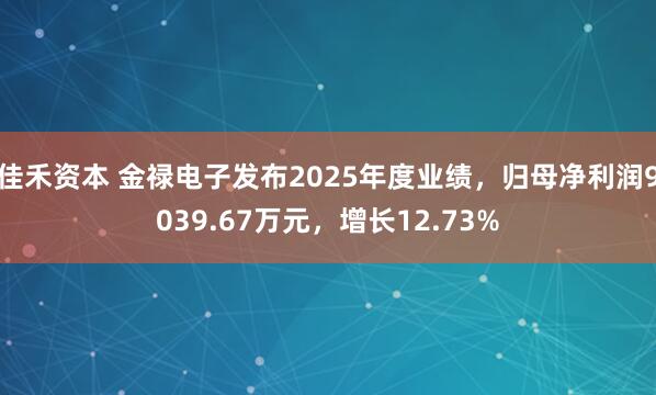 佳禾资本 金禄电子发布2025年度业绩，归母净利润9039.67万元，增长12.73%