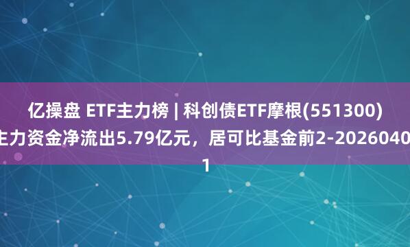 亿操盘 ETF主力榜 | 科创债ETF摩根(551300)主力资金净流出5.79亿元，居可比基金前2-20260401