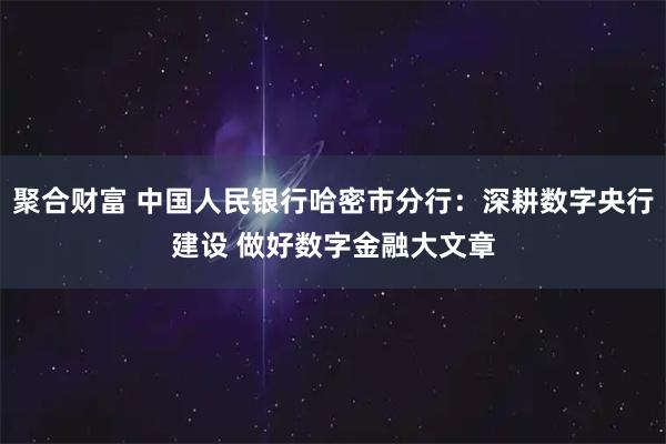 聚合财富 中国人民银行哈密市分行：深耕数字央行建设 做好数字金融大文章